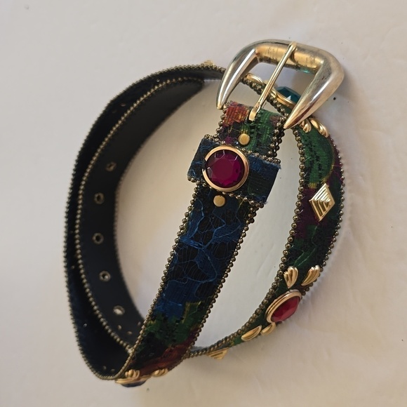 Vintage Accessories - Womens Multi-Color Vintage Gem Belt Gold Buckle Sz.Medium/LARGE